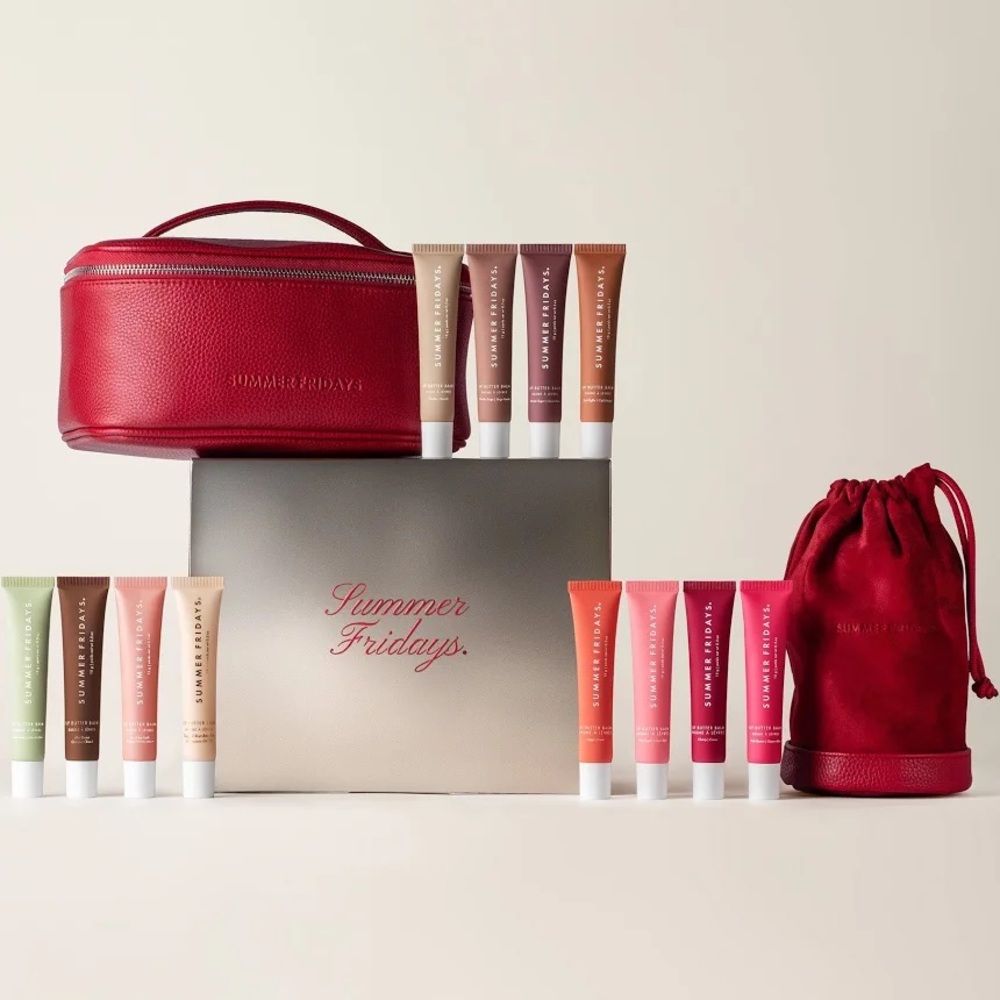 Summer Fridays the 12 Lip butter balm vault Leather makeup bag pouch set bundle